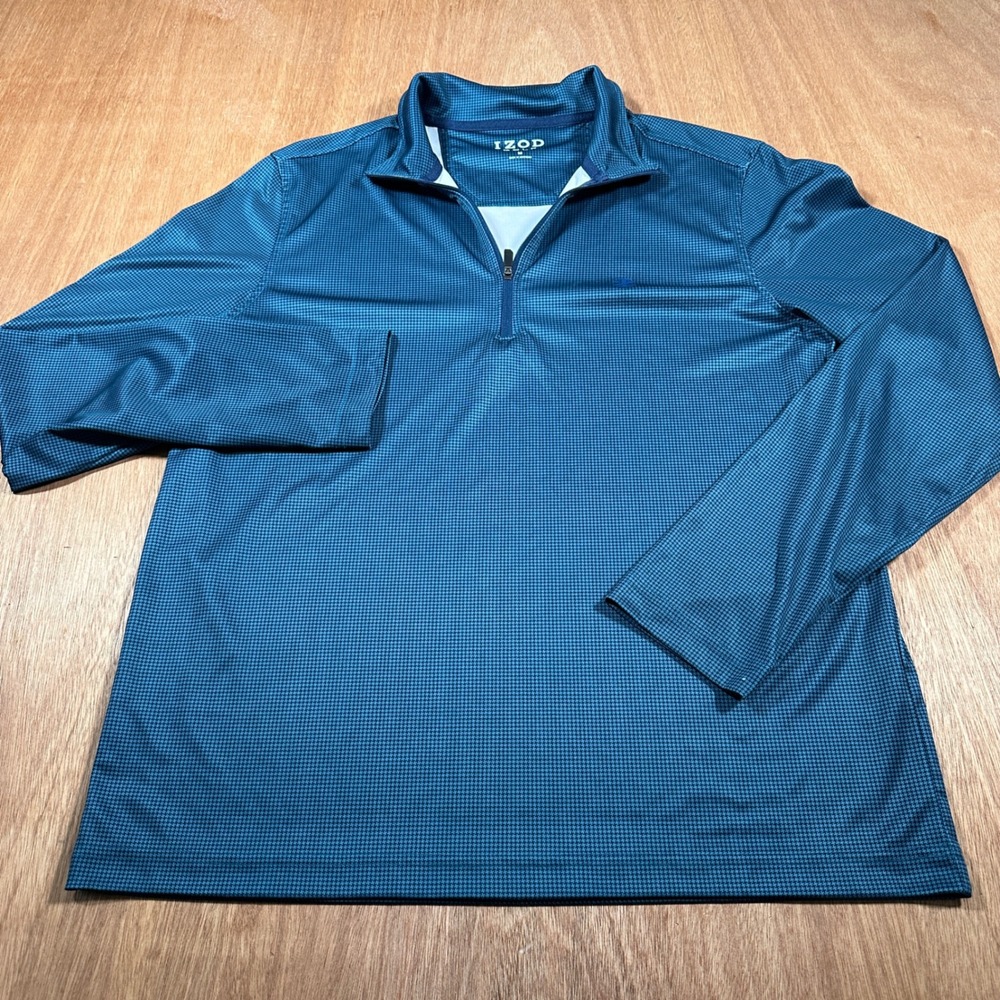IZOD Golf Pullover Men M Lightweight Blue Houndstooth Quarter Zip Performance